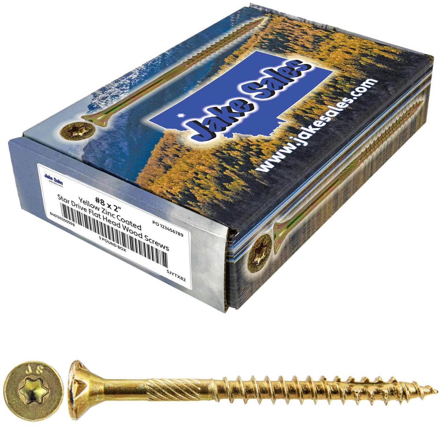 #8 Gold Star/Torx Drive Zinc Coated T-20 Flat Head Wood Screws