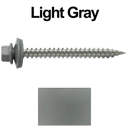 #9 x 2" Stainless Steel Metal Roofing Screws - Hex Washer Head - Self-Piercing (SP) tip metal to wood. EPDM washer. Colored head.