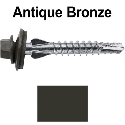 12 X 1-1/2" PFP STAINLESS STEEL Fastener - 1/4" Washer Hex Head - #3 Drill Point Tip -  For Polycarbonite, Fiberglass and PVC sheeting. Colored head.
