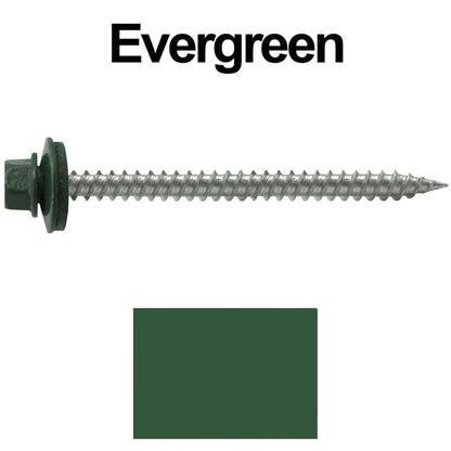 9 x 2-1/2" - Stainless Steel Metal Roofing Screws - Hex Washer Head -  Self starting metal to wood siding screws. EPDM washer. Colored head.