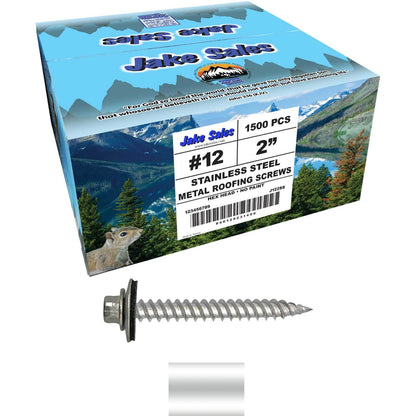 12 x 2"  Stainless Steel Metal Roofing Screw - Hex ReGrip Washer Head - Self starting/self tapping - EPDM washer. Colored head.