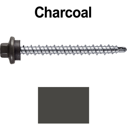 #10 x 2" Stainless Steel Mini Driller Sheet Metal Roofing Screw - Hex Washer Cap - Self starting metal to wood siding screws - EPDM washer. Colored head.