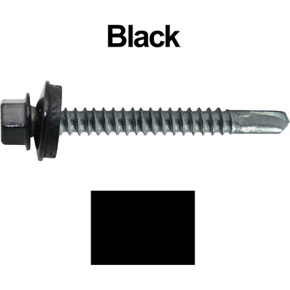 #12 x 2-1/2" Metal to Metal Type #3 Metal Roofing Screws - Hex Head Drill Point - 9/16" EPDM Washer. Colored head.