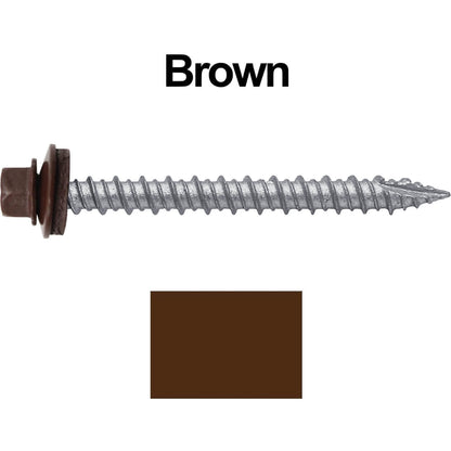 #10 x 2" Metal ROOFING SCREWS - Hex Washer Head - Self starting/self tapping - EPDM washer. Colored head.