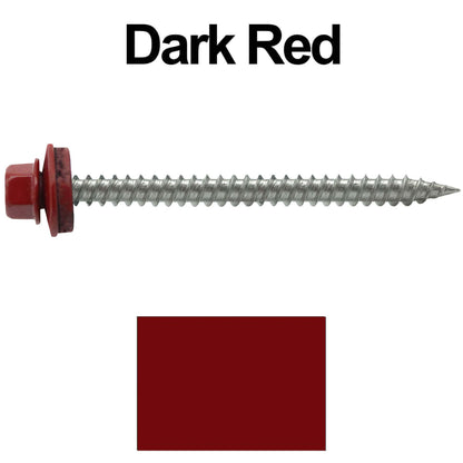 9 x 2-1/2" - Stainless Steel Metal Roofing Screws - Hex Washer Head -  Self starting metal to wood siding screws. EPDM washer. Colored head.