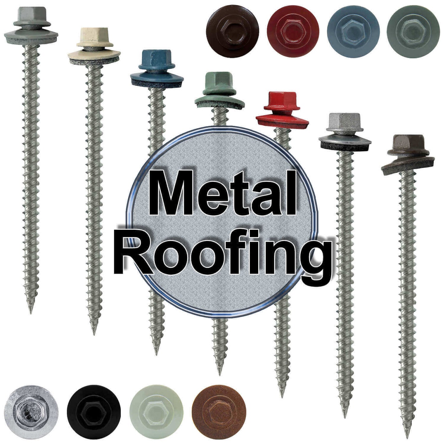 #9 x 3" Stainless Steel Metal Roofing Screws - Hex Washer Head - Self starting/self tapping - EPDM washer. Colored head.