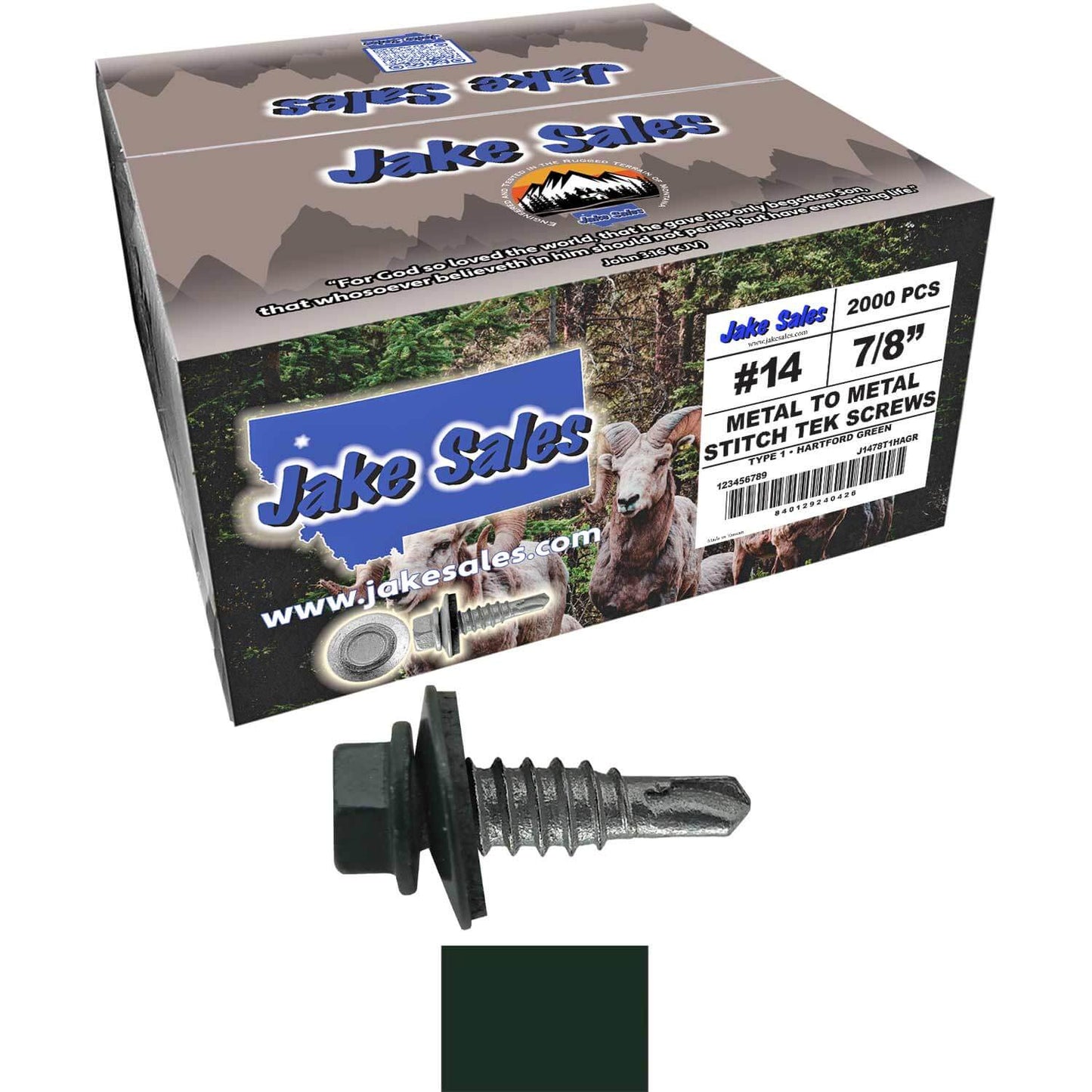 #14 x 7/8" Stitch Tek Metal to Metal Type #1 Roofing Screws - Hex Washer Head - Drill Point - 9/16" EPDM washer.