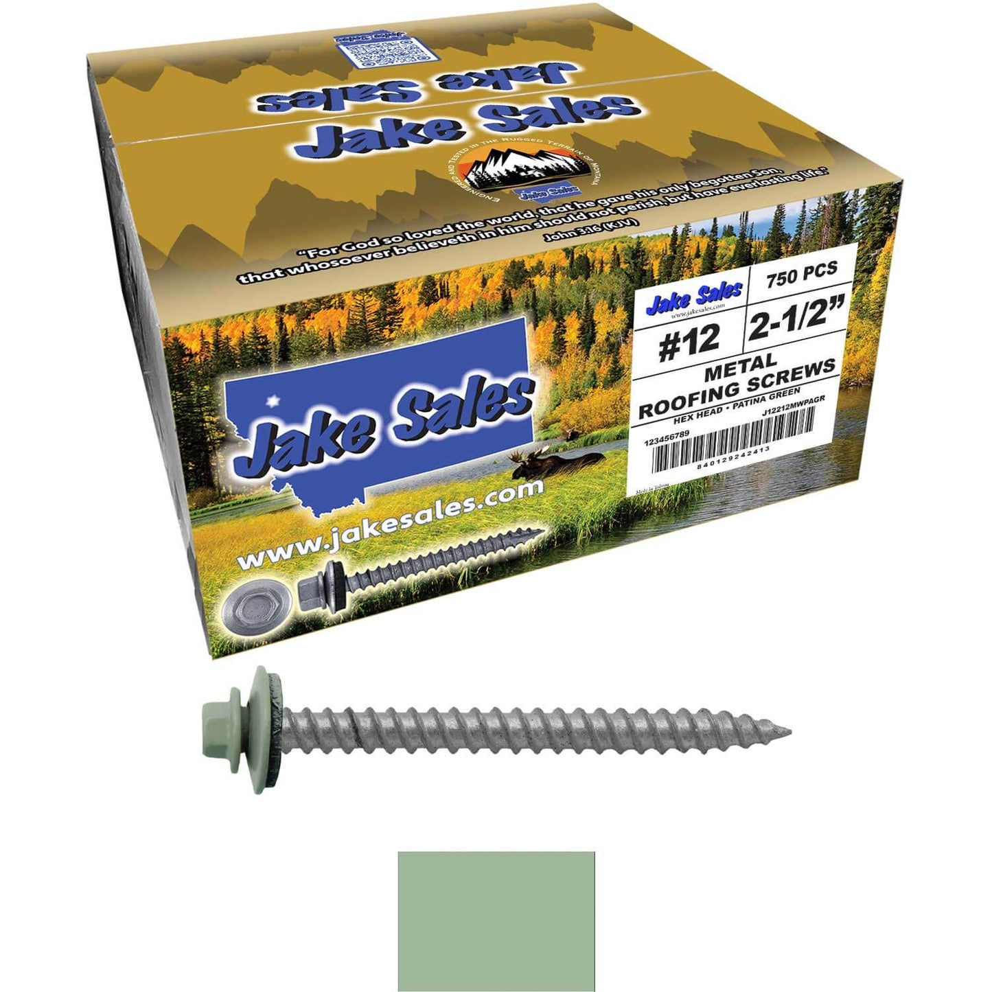 #12 x 2-1/2" RE-GRIP METAL ROOFING SCREWS - Hex Washer Head - Self starting/self tapping - EPDM washer. Colored head.