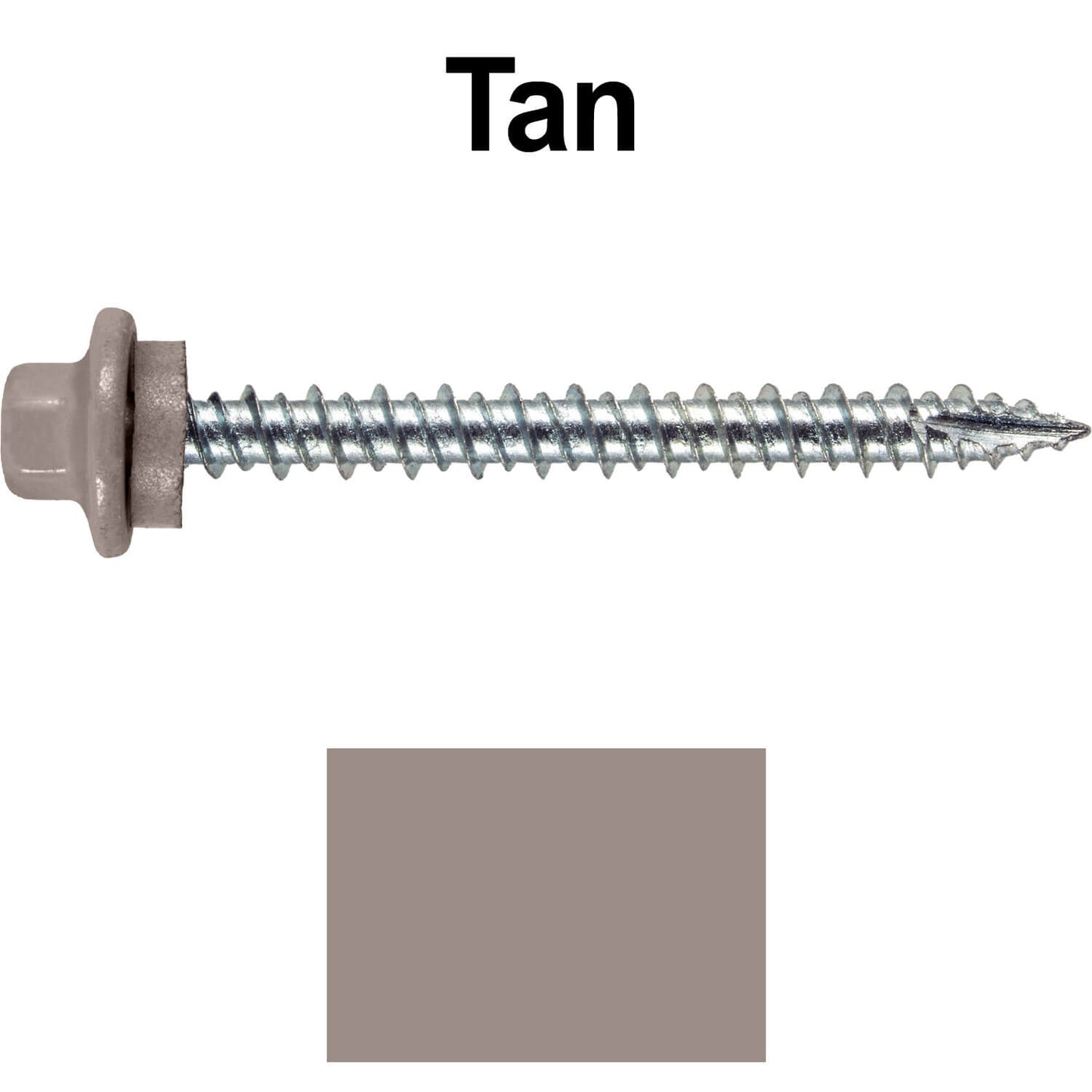 10 x 2” - STAINLESS HEX / ZINC Sheet Metal Roof Screw. Self starting metal to wood siding screws. EPDM washer. Colored head.