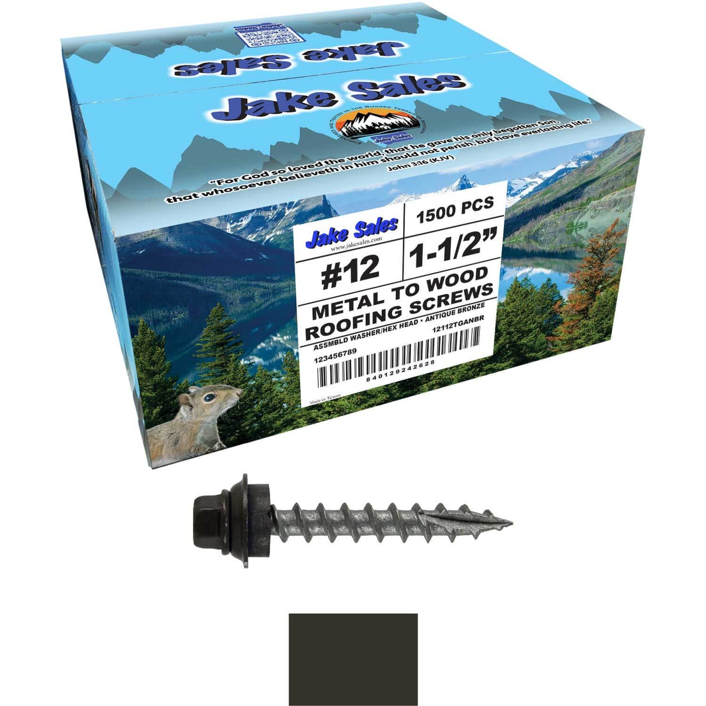 12 X 1-1/2" Metal Roofing Screws For OSB and Plywood - Galvanized Metal to Wood Type 17 Tip - 1/4" Hex Head - Assembled EPDM Washer