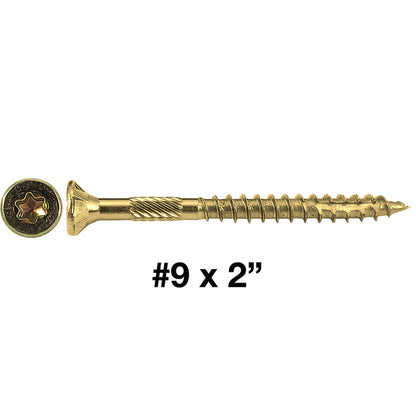 #9 x 2" Gold Star Wood Screw, T-25 Torx Drive, Flat Head (OVERSTOCK)