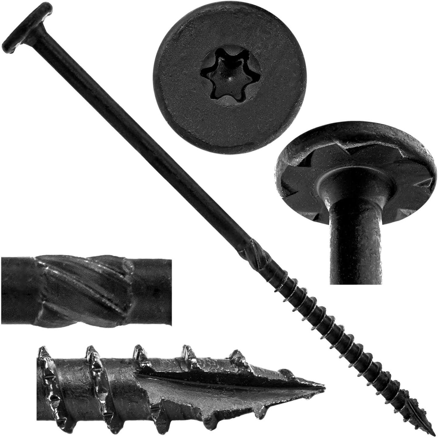 #15 Black Wafer Head Structural Lag Screws. Used for Log Construction, Timber Framing, Laminated Beams and Pole Barns Among Other Uses. T-30 Torx/Star Drive