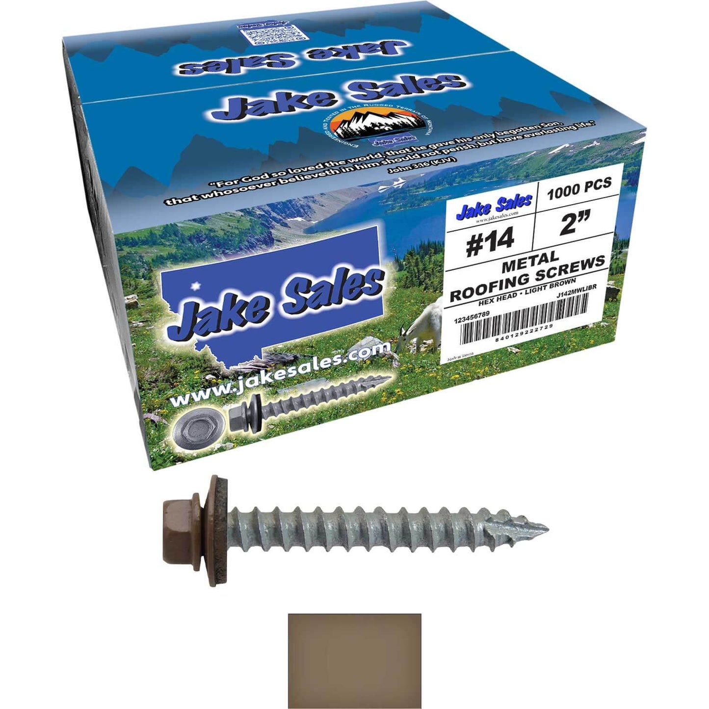#14 x 2" Metal ROOFING SCREWS - Hex Washer Head - Self starting/self tapping - EPDM washer. Colored head.