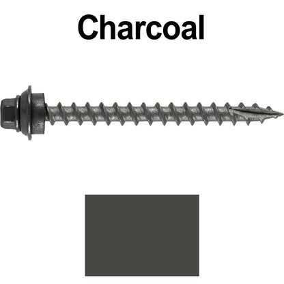 12 X 2-1/2" Metal Roofing Screws For OSB and Plywood - Galvanized Metal to Wood Type 17 Tip - 1/4" Hex Head - Assembled EPDM Washer