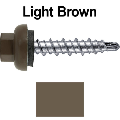 10 X 1" Zinc Aluminum Cap MINI-DRILLER Roofing Screws HI-LO THREAD Zinc Plated Carbon Steel Shank - EPDM Washer - Colored head