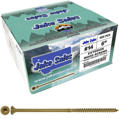 #14 x 5" - 8" Bronze Exterior Coated Wood Screws - Extra Long Bronze Wood Screw with Torx/Star Drive Head - Multipurpose Torx/Star Drive Wood Screws
