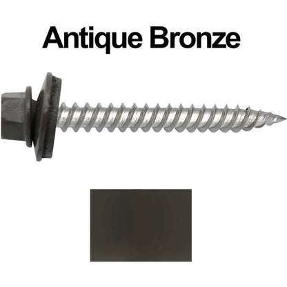 12 x 2"  Stainless Steel Metal Roofing Screw - Hex ReGrip Washer Head - Self starting/self tapping - EPDM washer. Colored head.