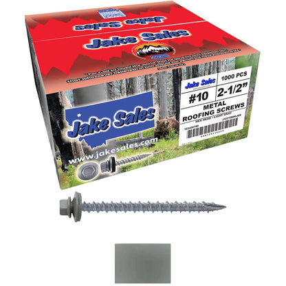 #10 x 2-1/2" Metal ROOFING SCREWS - Hex Washer Head - Self starting/self tapping - EPDM washer. Colored head.