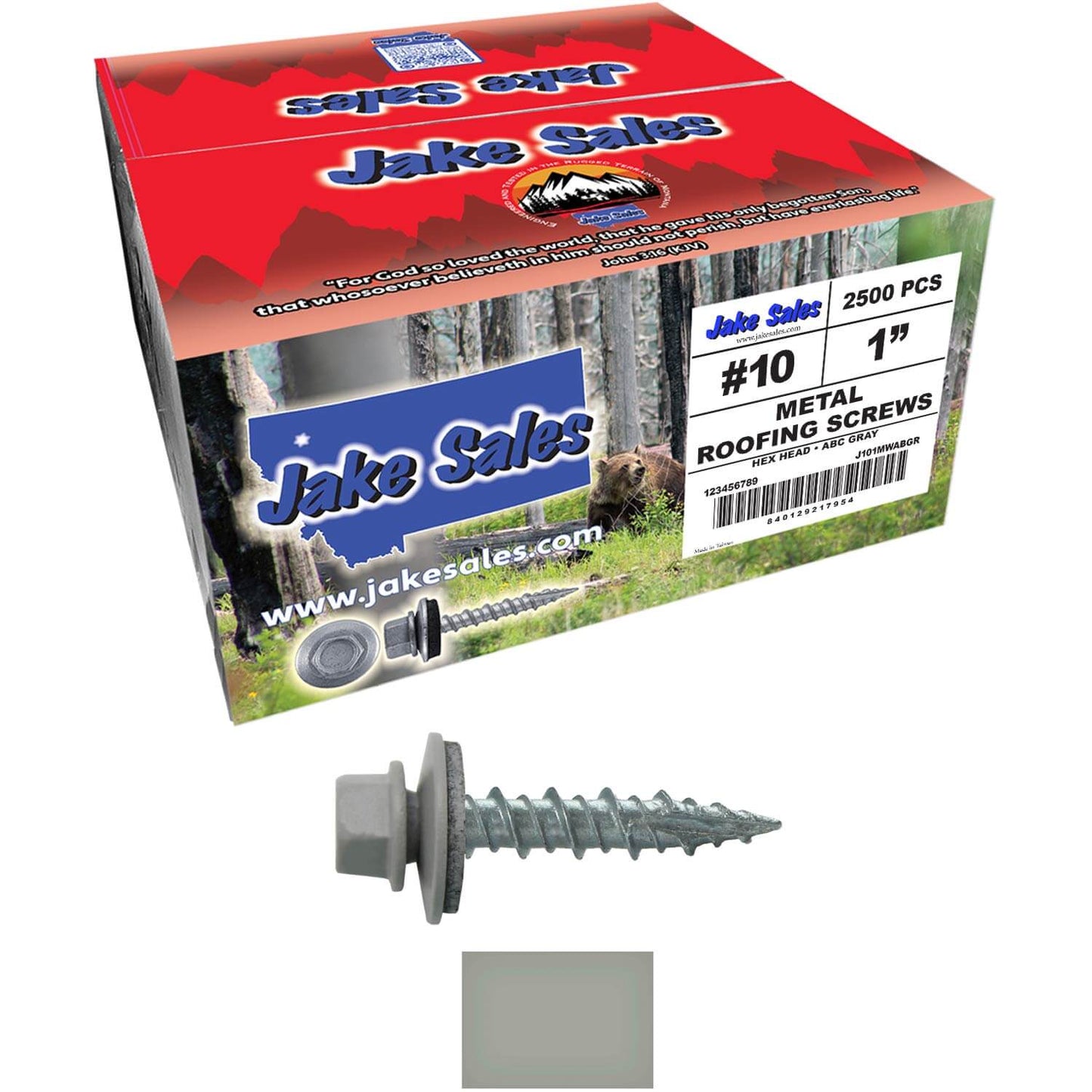 #10 x 1" Metal ROOFING SCREWS - Hex Washer Head - Self starting/self tapping - EPDM washer. Colored head.