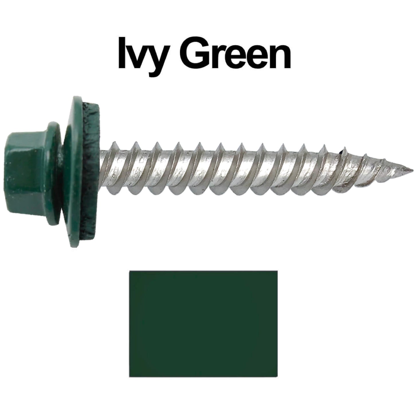 12 x 1-1/2" Stainless Steel Metal Roofing Screw: Hex ReGrip Sheet Metal Roof Screw. Sharp Point metal to wood siding screws. 5/8" EPDM washer. Product comes in 250 Count Bags  - Some Colors Special Order Only