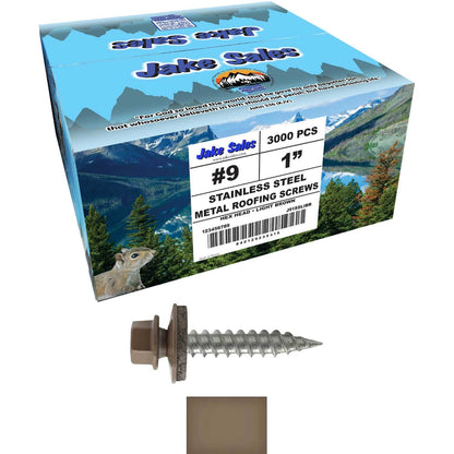 #9 x 1" Stainless Steel Metal Roofing Screws - Hex Washer Head - Self-Piercing (SP) tip metal to wood siding screws. EPDM washer. Colored head.