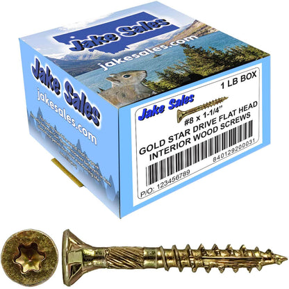 #8 Gold Star/Torx Drive Zinc Coated T-20 Flat Head Wood Screws