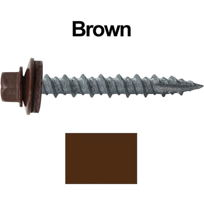 #10 x 1-1/2" Metal ROOFING SCREWS - Hex Washer Head - Self starting/self tapping - EPDM washer. Colored head.