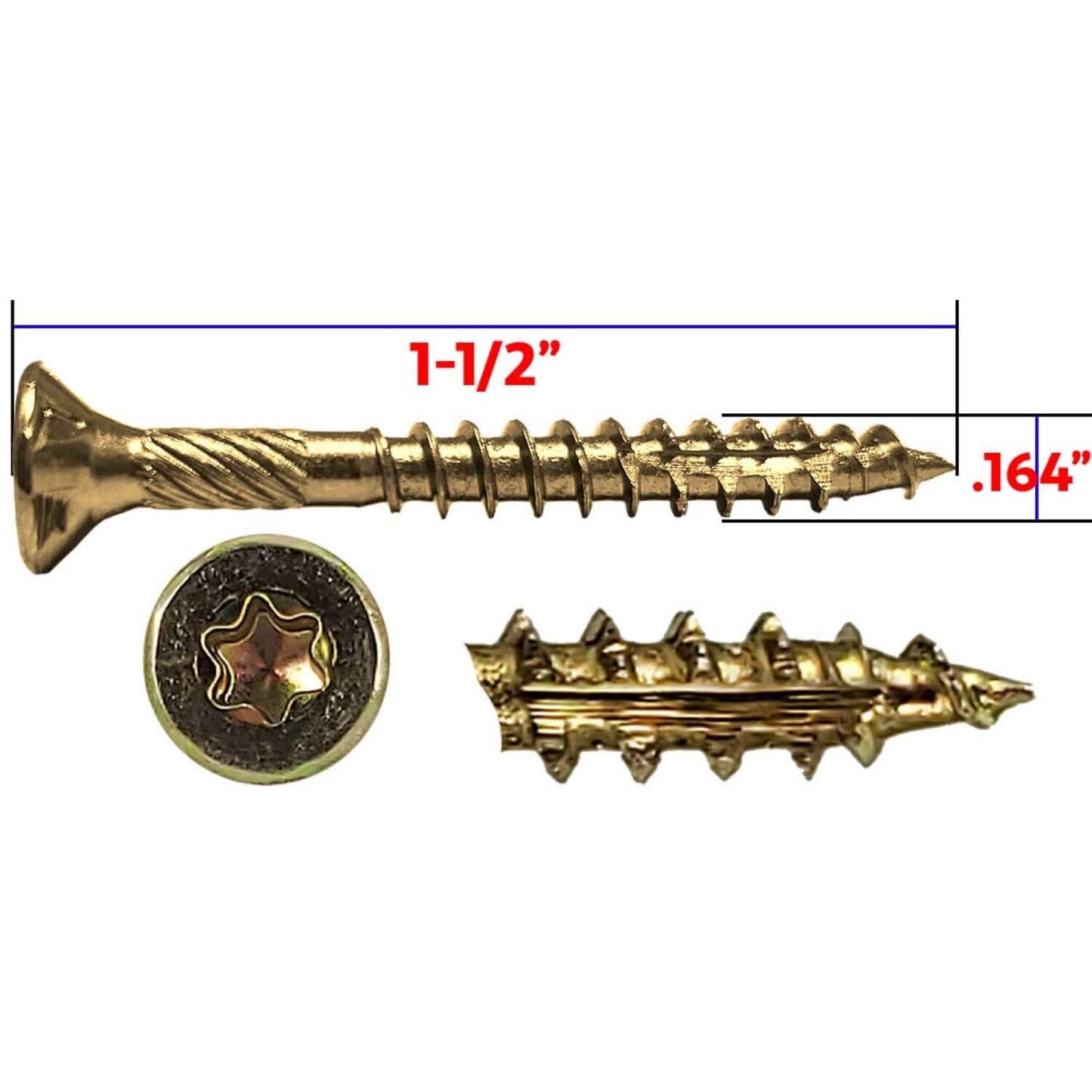 #8 x 1-1/2" Gold Star Wood Screw, T-20 Torx Drive, Flat Head (OVERSTOCK)