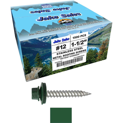 12 x 1-1/2" Stainless Steel Metal Roofing Screw - Hex Washer Head - Self starting/self tapping - EPDM washer. Colored head.