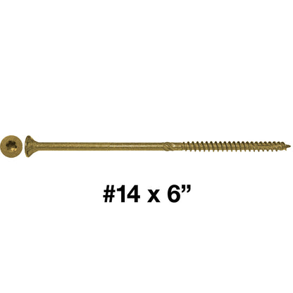 #14 x 5" - 8" Bronze Exterior Coated Wood Screws - Extra Long Bronze Wood Screw with Torx/Star Drive Head - Multipurpose Torx/Star Drive Wood Screws