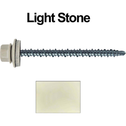 #10 x 3" Mini Driller Sheet Metal Roofing Screw - Hex Washer Head -  Self starting metal to wood siding screws. EPDM washer. Colored head.