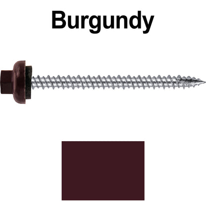 10 X 2-1/2" HI-LO Zinc Aluminum Cap Metal Roofing Screws - Hex Washer Head - Self starting/self tapping - EPDM washer. Colored head.