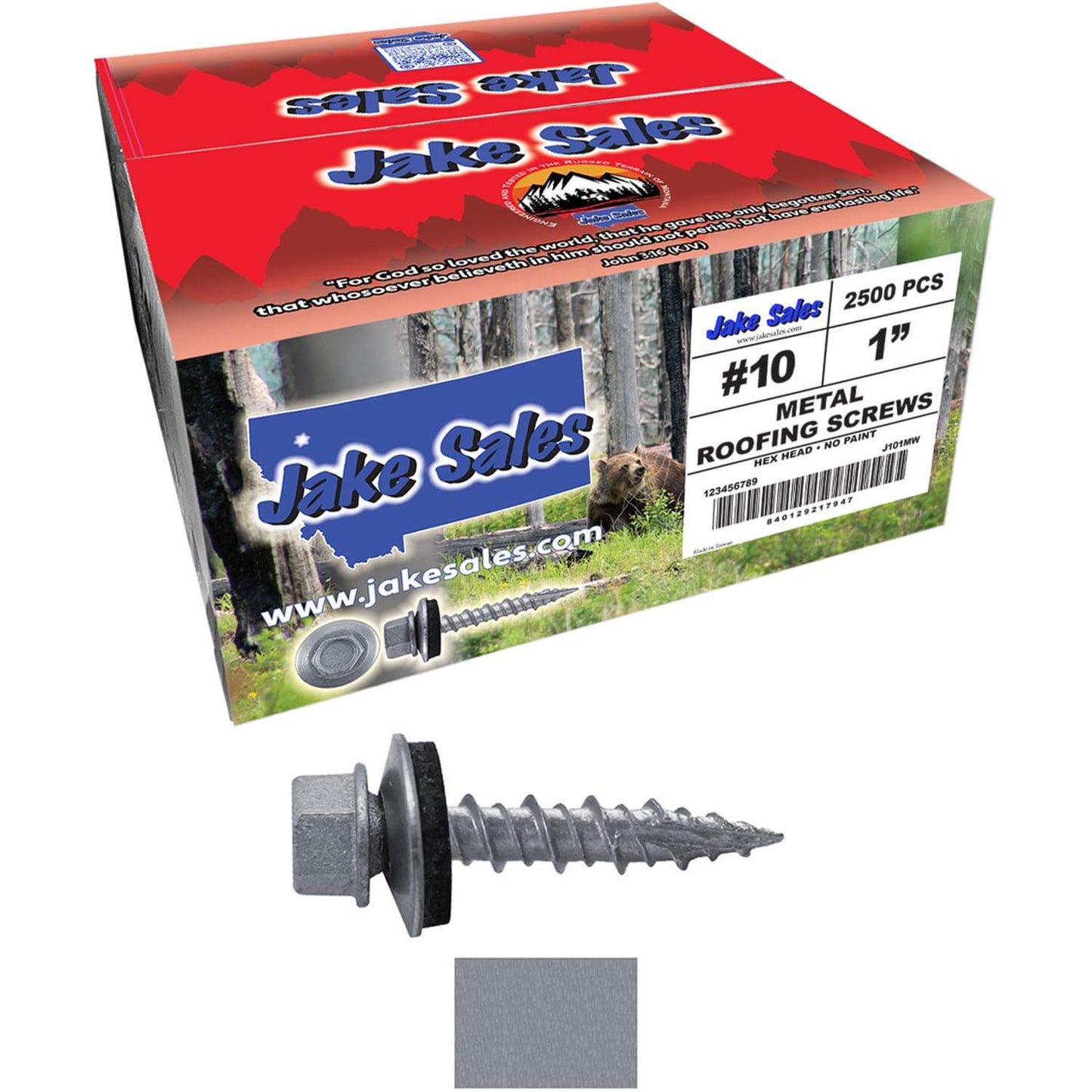 #10 x 1" Metal ROOFING SCREWS - Hex Washer Head - Self starting/self tapping - EPDM washer. Colored head.