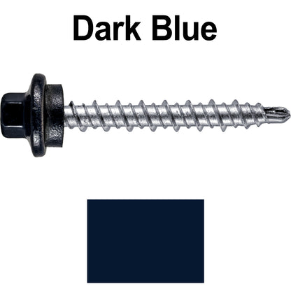 #10 x 1-1/2" Stainless Steel Mini Driller Sheet Metal Roofing Screw - Hex Washer Cap - Self starting metal to wood siding screws - EPDM washer. Colored head.