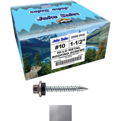 10 x 1-1/2" - STAINLESS HEX / ZINC Sheet Metal Roof Screw. Self starting metal to wood siding screws. EPDM washer. Colored head.