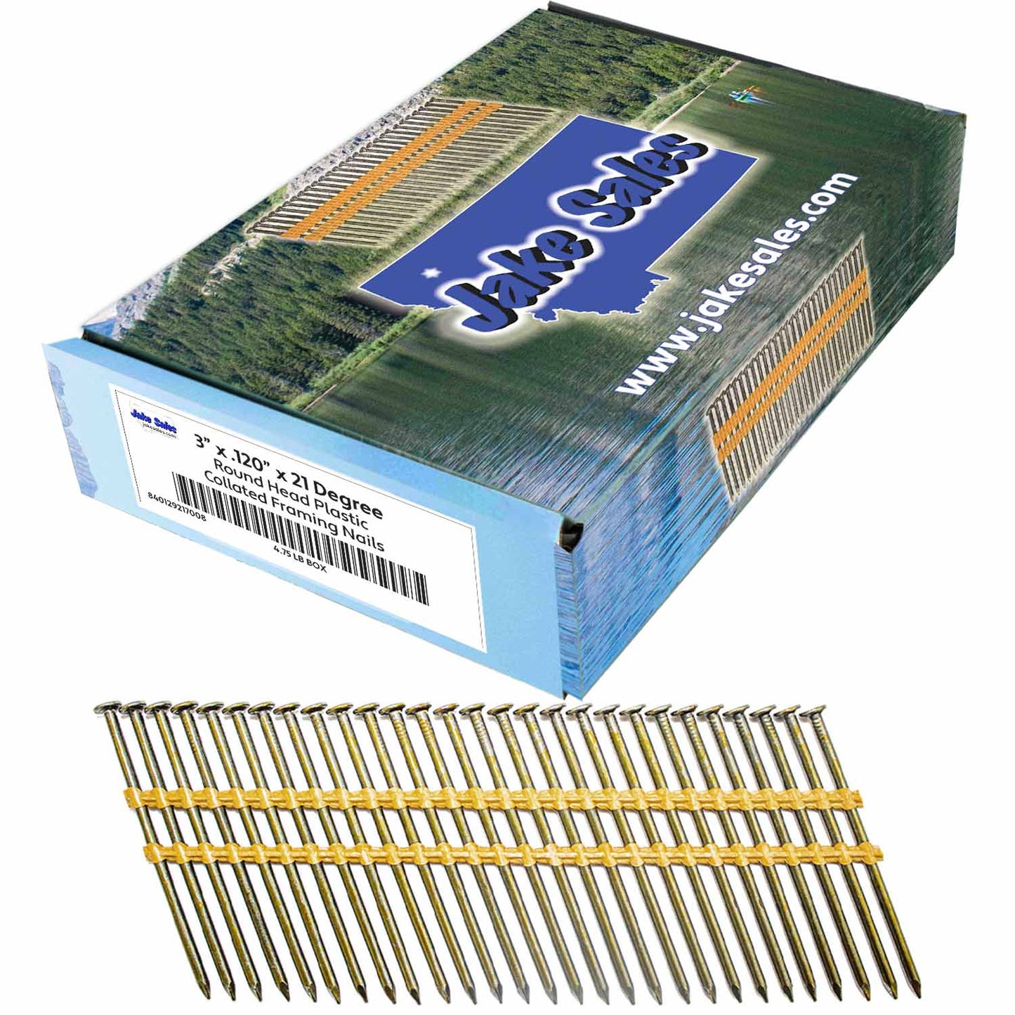 21 Degree Collated Nails - Vinyl coated framing nails in Smooth Shank and Ring Shank Galvanized.