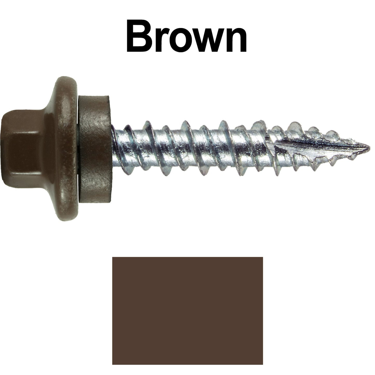 10 x 1" - STAINLESS HEX / ZINC Sheet Metal Roof Screw. Self starting metal to wood siding screws. EPDM washer. Colored head.