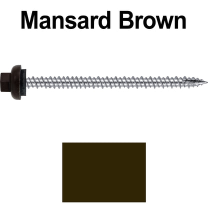 10 X 3“ HI-LO Zinc Aluminum Cap Metal Roofing Screws - Hex Washer Head - Self starting/self tapping - EPDM washer. Colored head.