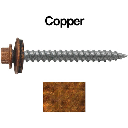 #12 x 2" RE-GRIP METAL ROOFING SCREWS - Hex Washer Head - Self starting/self tapping - EPDM washer. Colored head.