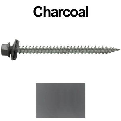 9 x 2-1/2" - Stainless Steel Metal Roofing Screws - Hex Washer Head -  Self starting metal to wood siding screws. EPDM washer. Colored head.