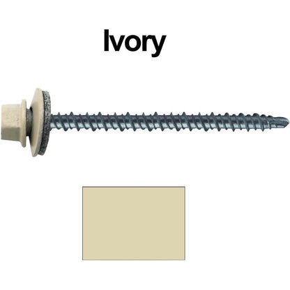 #10 x 3" Mini Driller Sheet Metal Roofing Screw - Hex Washer Head -  Self starting metal to wood siding screws. EPDM washer. Colored head.
