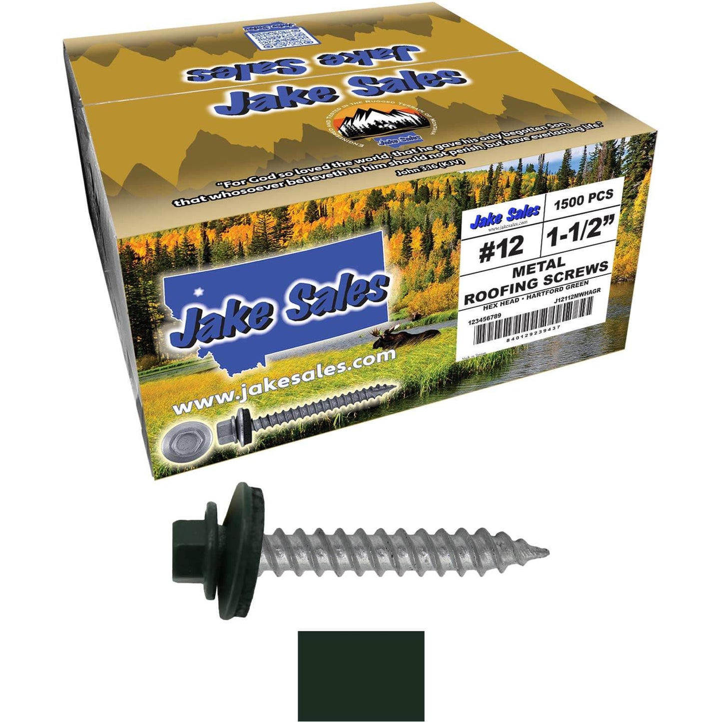 #12 x 1-1/2"  RE-GRIP METAL ROOFING SCREWS - Hex Washer Head - Self starting/self tapping - EPDM washer. Colored head.