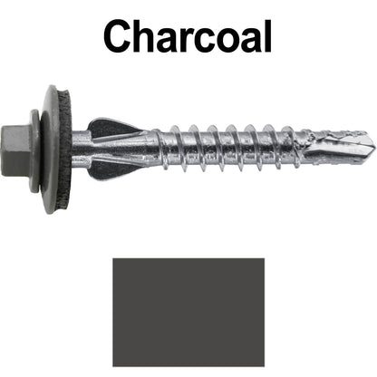 12 X 1-1/2" PFP STAINLESS STEEL Fastener - 1/4" Washer Hex Head - #3 Drill Point Tip -  For Polycarbonite, Fiberglass and PVC sheeting. Colored head.