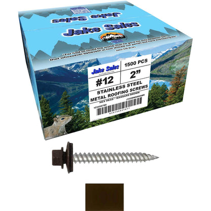 12 x 2"  Stainless Steel Metal Roofing Screw - Hex ReGrip Washer Head - Self starting/self tapping - EPDM washer. Colored head.