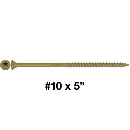 #10 x 2" - 6" Bronze Exterior Coated Wood Screw Torx/Star Drive Head - Multipurpose Exterior Coated Torx/Star Drive Wood Screws