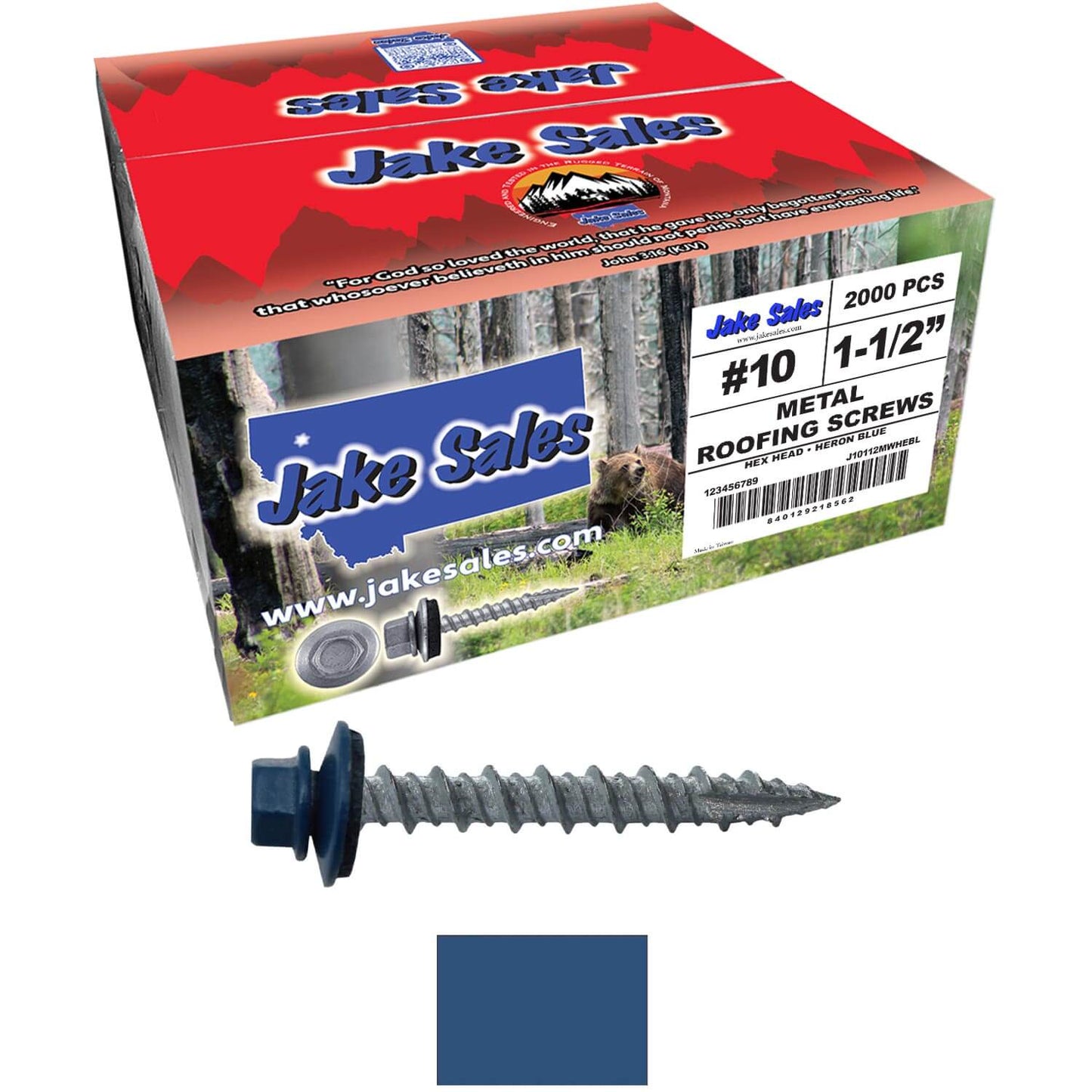 #10 x 1-1/2" Metal ROOFING SCREWS - Hex Washer Head - Self starting/self tapping - EPDM washer. Colored head.