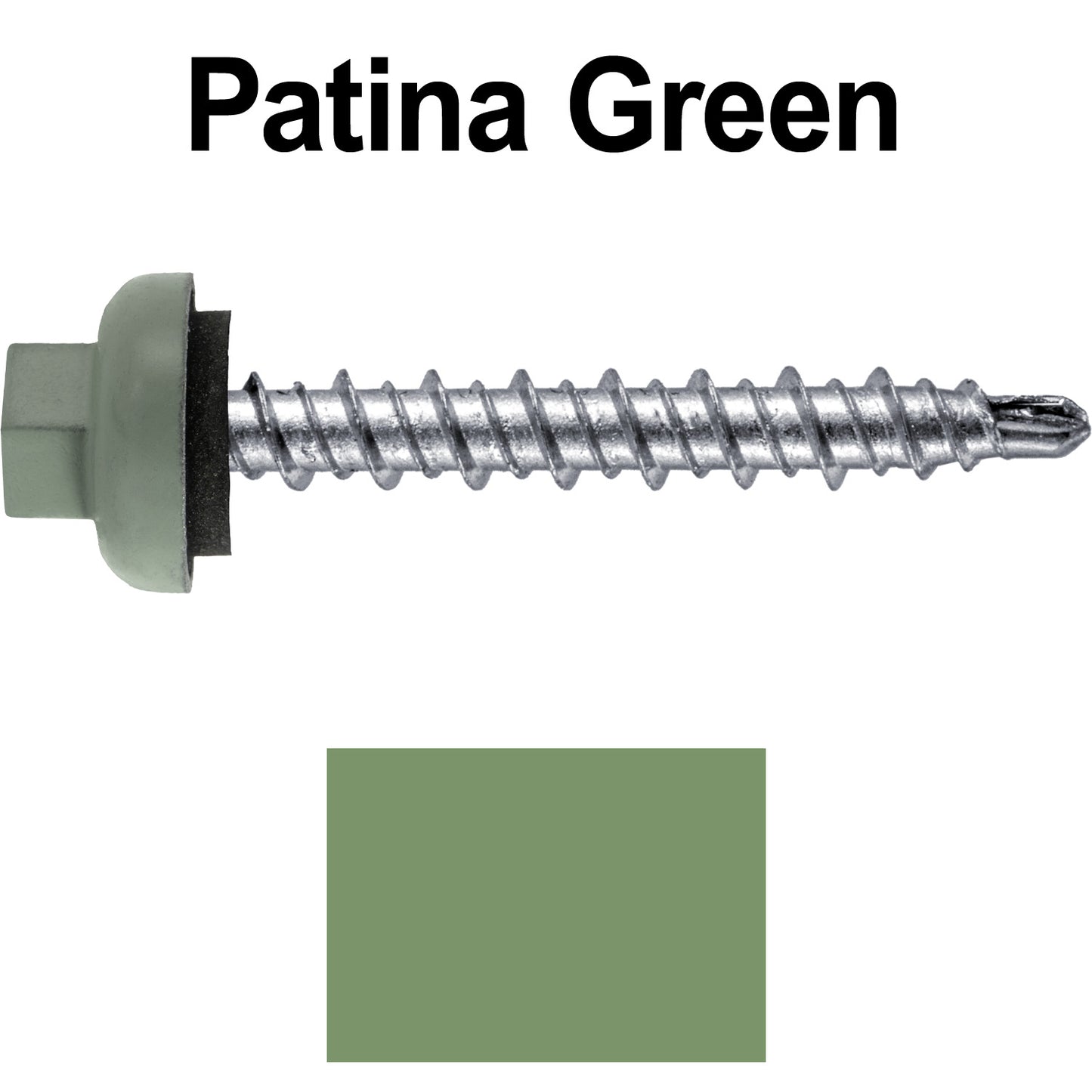 10 X 1-1/2” Zinc Aluminum Cap MINI-DRILLER Roofing Screws HI-LO THREAD Zinc Plated Carbon Steel Shank - EPDM Washer - Colored head