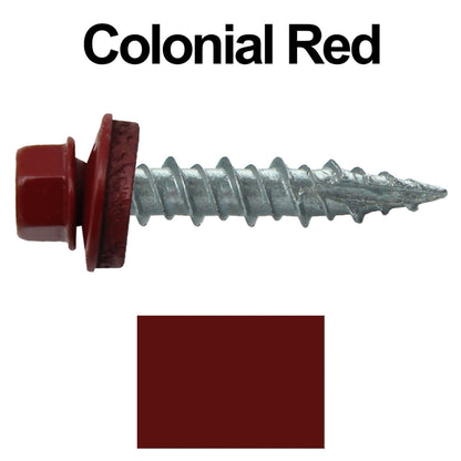 #10 x 1" Metal ROOFING SCREWS - Hex Washer Head - Self starting/self tapping - EPDM washer. Colored head.