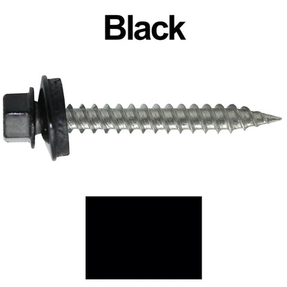 #9 x 1-1/2" Stainless Steel Metal Roofing Screws - Hex Washer Head - Self-Piercing (SP) tip metal to wood siding screws. EPDM washer. Colored head.