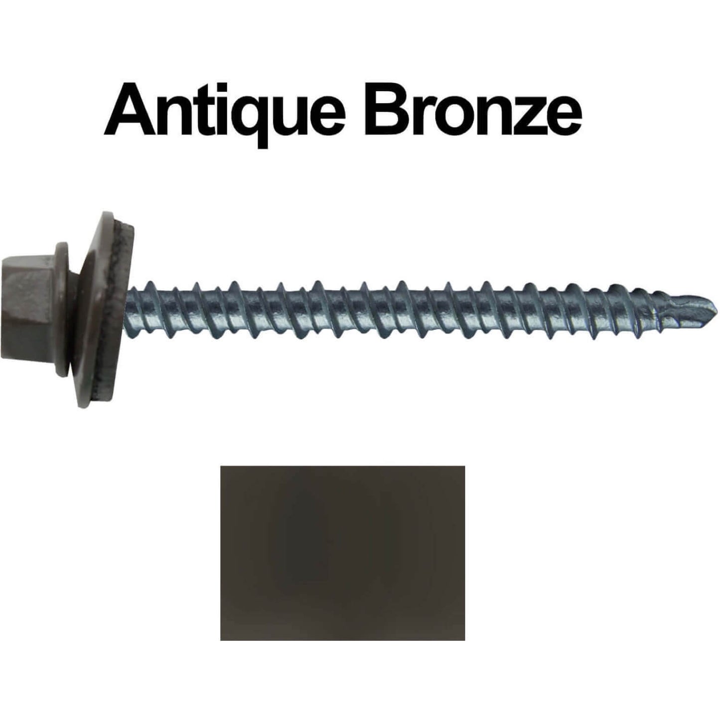 #10 x 2-1/2" Mini Driller Sheet Metal Roofing Screw - Hex Washer Head -  Self starting metal to wood siding screws. EPDM washer. Colored head.